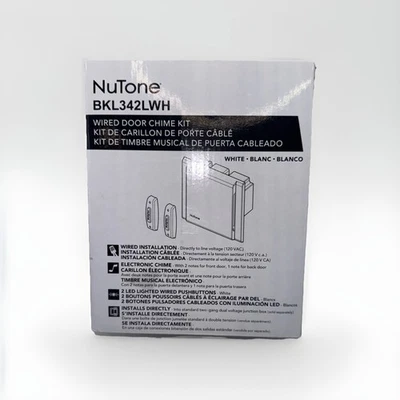 Timbre con cable de voltaje de línea Nutone BKL342LWH con (2) kit de pulsadores LED - BLANCO Foto 1 de 3