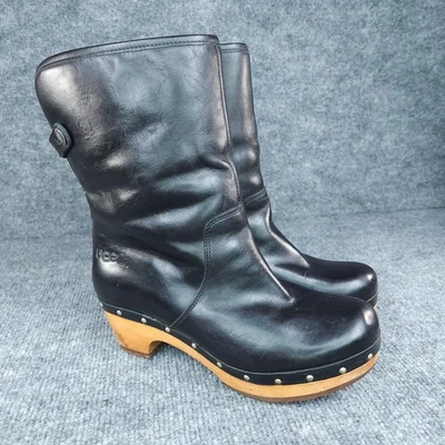 Botas UGG Australia Lynnea para mujer talla 6 cuero negro piel de oveja plegables madera Foto 1 de 4