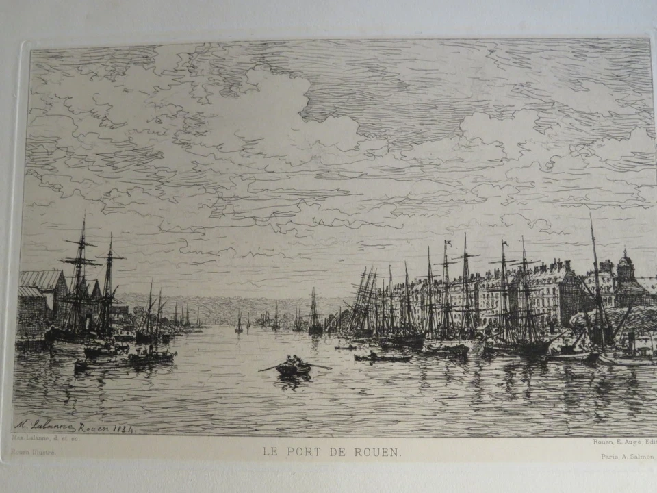 Maxime LALANNE (Bordeaux 1827-1886) GRAVURE ORIGINALE ROUEN IMPRESSIONNISME 1883 - Photo 1/4