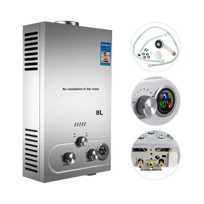 Scaldabagno Caldaia Acqua Calda GPL 8L 16KW Istantaneo a Gas Butano Display LED - Immagine 1 di 4