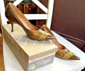 Vntage MCM 1950's Risque Pointed Toe Stilletto Heel Patent Leather Shoes 7 w Box - Picture 1 of 12