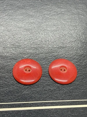 (2) Vintage Sewing Crafts Bakelite  Cherry Red Round Two Hole Buttons 1” - Image 1 of 4