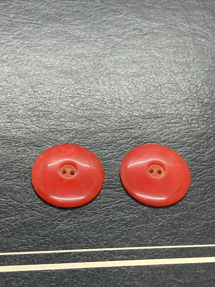 (2) Vintage Sewing Crafts Bakelite  Cherry Red Round Two Hole Buttons 1” - Image 1 of 4