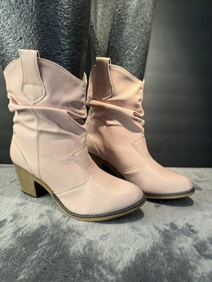 Charles Albert Botas Mujer 9 Western Vaqueros Botines Rosa Tacones Pull On Foto 1 de 4