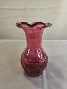 Vintage Rossi Cranberry Glas Vase 5" Rüschen Niagarafälle Kunstglas - Bild 1 von 6