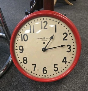 Vintage GE General Electric Telechron Red 1960s Wall Clock School Clock - Picture 1 of 22