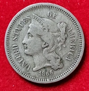 1866 3c Three Cents Nickel Fine - Picture 1 of 2