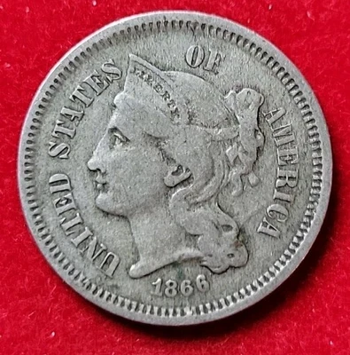 1866 3c Three Cents Nickel Fine - Image 1 of 2