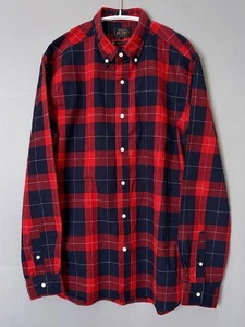 BEAMS PLUS Check Button Down Shirt Red Navy White Cotton Size L - Picture 1 of 6