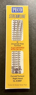 PECO Streamline SL-E386F Electrofrog N Scale Universal Curved Turnout Right Hand - Image 1 of 4
