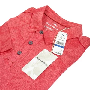 Polo da golf Tommy Bahama Island Zone uomo S/S stampa fogliame rosa corallo taglia XL - Foto 1 di 8