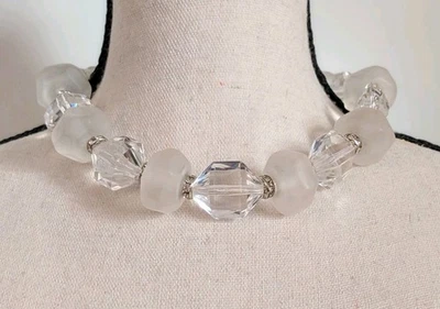 Vintage Mid Century Clear And Matte Lucite Beads Necklace  17 inches Box Clasp - Image 1 of 4