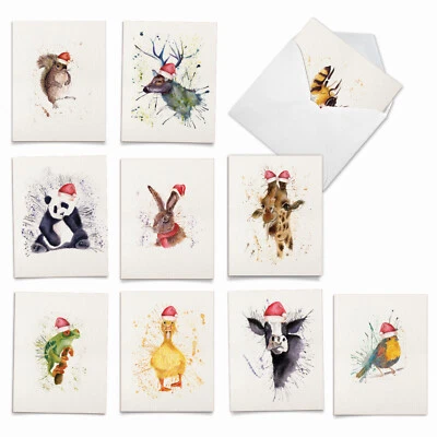 NOBLEWORKS 10 Pack Merry Christmas Note Cards - Wildlife Expressions Holiday