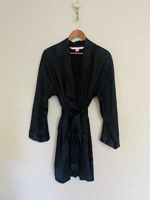 Victorias Secret Black Satin Belted Kimono Robe. One Size. Romantic. - Image 1 of 4