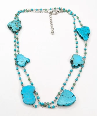 Chico's Faux Turquoise Slices Blue Dyed Howlite Silver Tone Adjustable Necklace - Image 1 of 4
