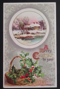 A Merry Christmas to You Scenic View Holly John Winsch Embossed Postcard 1910 - Picture 1 of 6