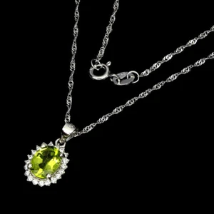 925 Sterling Silver Necklace Oval Peridot 8x6mm Simulated Cz Gemstone Jewelry 18 - Picture 1 of 10