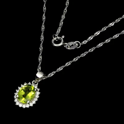 925 Sterling Silver Necklace Oval Peridot 8x6mm Simulated Cz Gemstone Jewelry 18 - Image 1 of 4