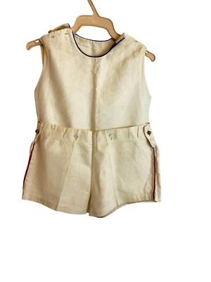 Vintage 50s Nautical style Playsuit Romper Detachable button top Cotton Piping - Image 1 of 4