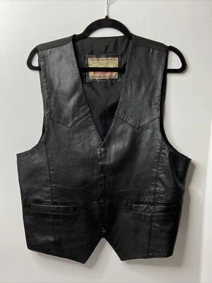 PERMIT PLATINUM mens LARGE 100% Leather Motorcycle Vest Snaps Pockets Western - Image 1 of 4