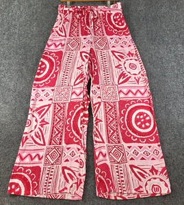 Rachel Zoe Hose weites Bein Damen 29x30 rot/weiß abstraktes Muster Gürtel Shear - Bild 1 von 12
