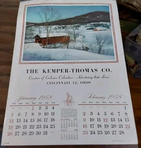 Calendario de pared The Kemper Thomas Co 1958 intacto año completo Cincinnati 12 Ohio - Imagen 1 de 4