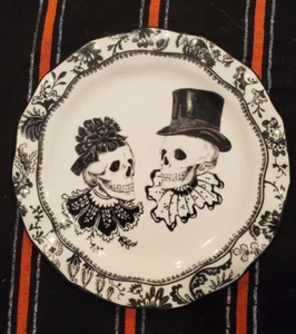 Potter's Studio 8.5" Halloween Skeletons Dessert Salad Plate with Gold - Picture 1 of 2