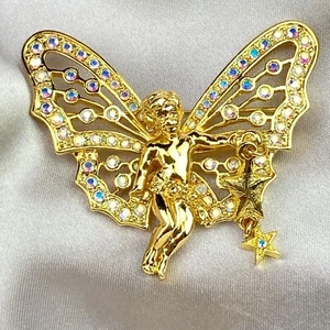 KIRKS FOLLY Vintage Gold Tone Pin Brooch Cherub With Butterfly Wings - Picture 1 of 12