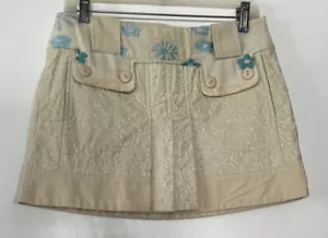 Vintage Custo Barcelona Y2K Cotton Flower Print Tan/blue Mini Skirt Sz US6 Mint - Picture 1 of 12