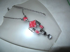 Art-Déco Collier rhodochrosit silber farben Bergkristall Jakob Bengel _ 1930er - Bild 1 von 12