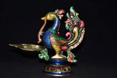 Castiçal antigo de latão 20 cm porcelana cloisonne animal cobre - Imagem 1 de 4