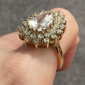 Ornate CZ Pear Halo Cluster Ring 9 ct 375Yellow Gold - Size U - Picture 1 of 13