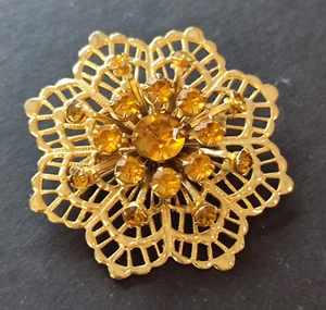 spilla vintage americana dorata anni 60 cristalli ambra - vtg amber brooch - Bild 1 von 3