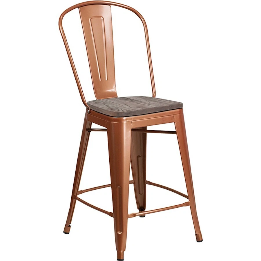 Flash Furniture 24" Copper Metal Counter Ht. Stool w/Back - ET-3534-24-POC-WD-GG - Image 1 of 1