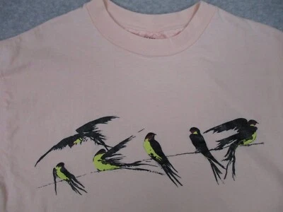 VTG TShirt L 80s Birds Nature Art Peach Hanes Beefy Audubon Bird Watching Adult - Image 1 of 4