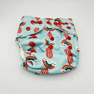 Baby Diaper Cover  Pocket Adjustable Snaps Rainbow & Balloon Print One Size - Image 1 of 4