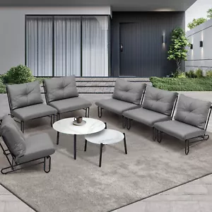 Livsip Outdoor Sofa Set 8 Piece Garden Patio Lounge Setting Table Chairs Grey - Picture 1 of 10