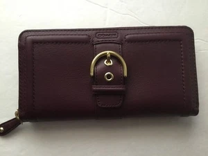 COACH RED/CRIMSON/GOLD LEATHER BUCKLED ZIP AROUND WALLET - Picture 1 of 3