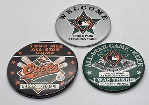 Lot Of 3 Button Pins - 1993 MLB All-Star GAME Baltimore Orioles Camden Yards  - Picture 1 of 7