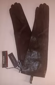 Damen lange 100% SEIDE GEFÜTTERTE Echtleder SCHLANGENLEDER Handschuhe, braun, S/M - Bild 1 von 3