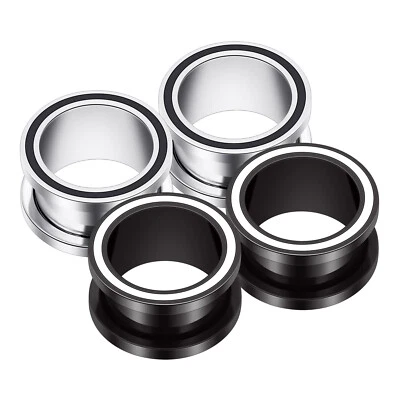 2 Pcs Stainless Steel Screw Flesh Tunnels Single Line Ear Eauges Plugs 2g-5/'' - Image 1 of 4