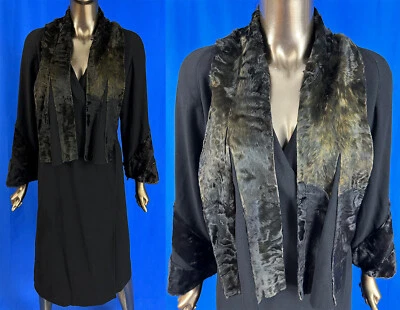 Vintage I. Magnin & Co 1930s Art Deco Black Wool Fur Trim Neck Scarf Cocoon Coat - Image 1 of 3
