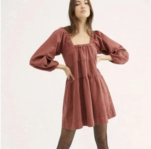 Free People Lou Jean Babydoll Dress In Rust Size Large Square Neck Long Sleeve - Picture 1 of 11