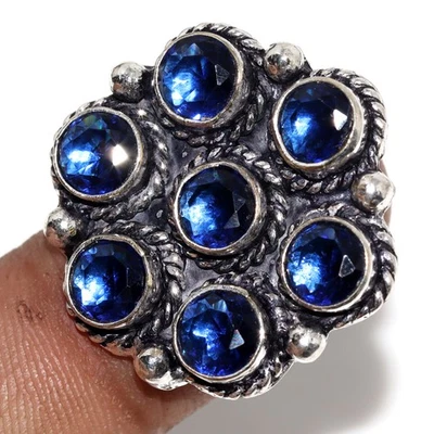Anillo hecho a mano de piedras preciosas enchapadas en plata 925 de topacio azul EE. UU. 6 joyas estéticas JW Foto 1 de 3