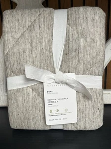 POTTERY BARN BELGIAN FLAX LINEN JERSEY DIAMOND QUILTED EURO SHAM FLAX Color NWT - Picture 1 of 6