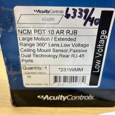 Acuity Controls Extended Range Sensor Switch NCM PDT 10 AR RJB Low Voltage (6340 - Image 1 of 4