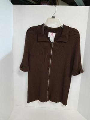 Suéter Quacker Factory Cremallera Completa, Cárdigan Marrón Talla Grande.   (B31) Foto 1 de 4