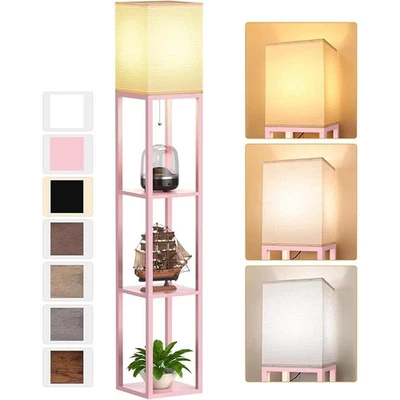 Tall Standing Lamp W/ Open Top 3 Color Temperature LED Bulb & Storage Shelves US - Image 1 of 4
