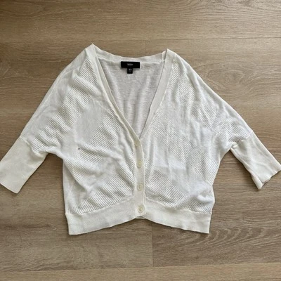 Cárdigan Mossimo blanco para mujer cuello en V abotonado manga 3/4 XS *defecto Foto 1 de 4