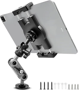 Aluminum Heavy Duty Drill Base Tablet Holder Car Mount Dashboard, 360° Black - Afbeelding 1 van 7